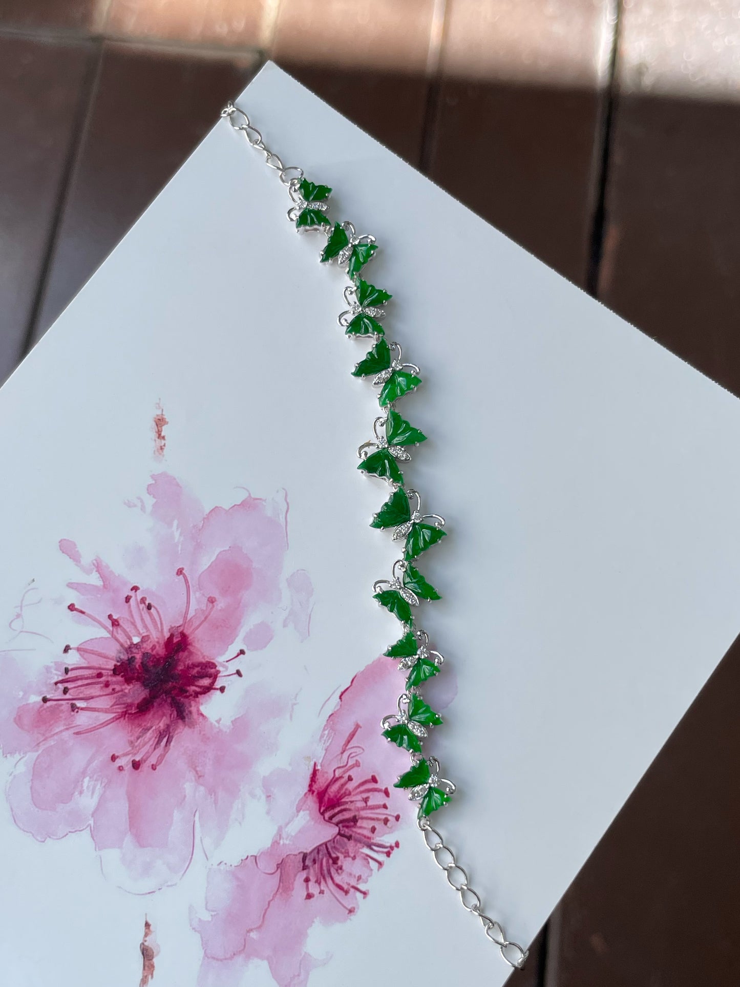 Green Jadeite Bracelet - Butterflies (NJBA178)