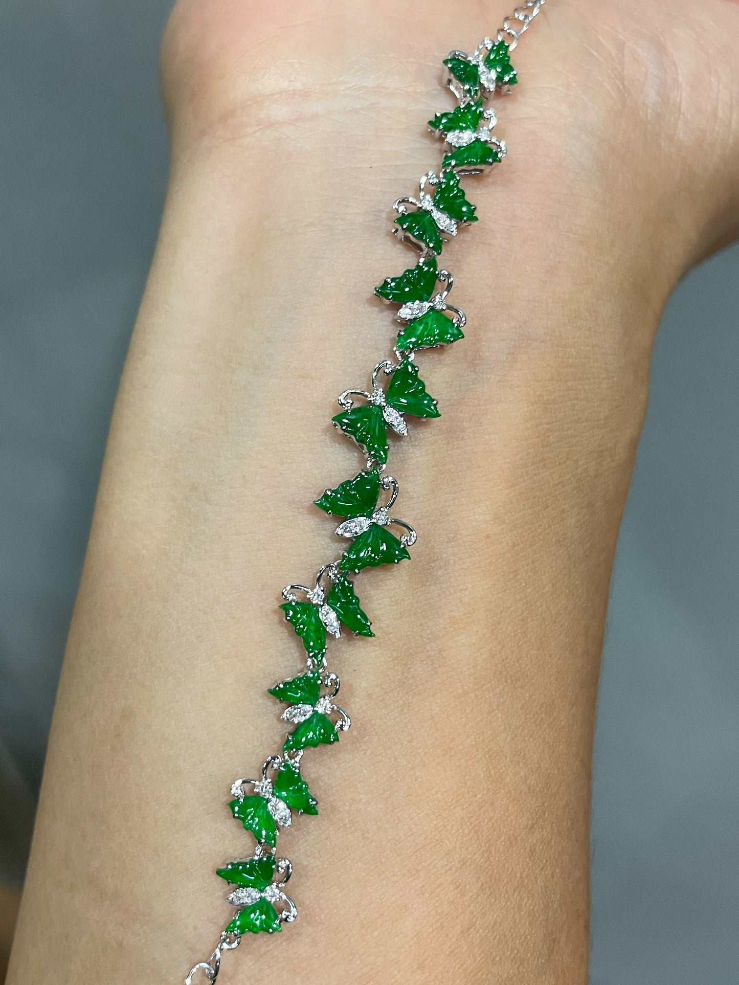 Green Jadeite Bracelet - Butterflies (NJBA178)