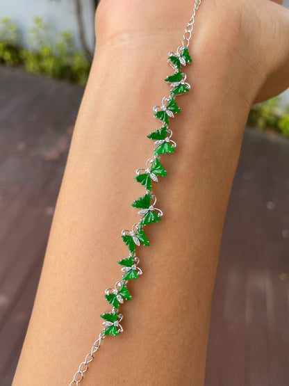 Green Jadeite Bracelet - Butterflies (NJBA178)