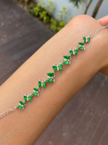 Green Jadeite Bracelet - Butterflies (NJBA178)