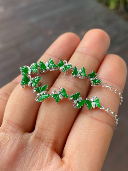 Green Jadeite Bracelet - Butterflies (NJBA178)
