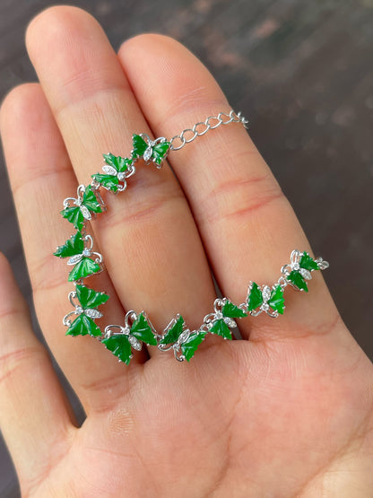 Green Jadeite Bracelet - Butterflies (NJBA178)