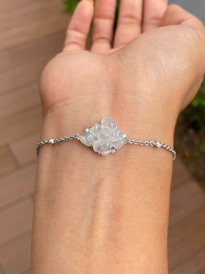 Icy White Jade Bracelet - Lotus Flower (NJBA181)