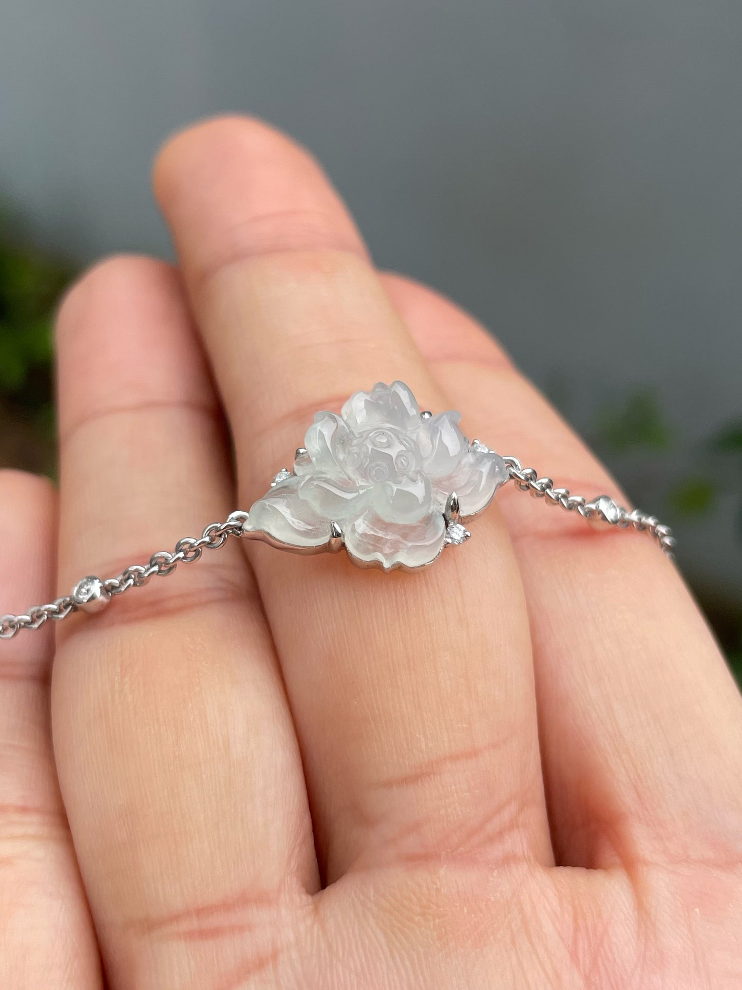 Icy White Jade Bracelet - Lotus Flower (NJBA181)