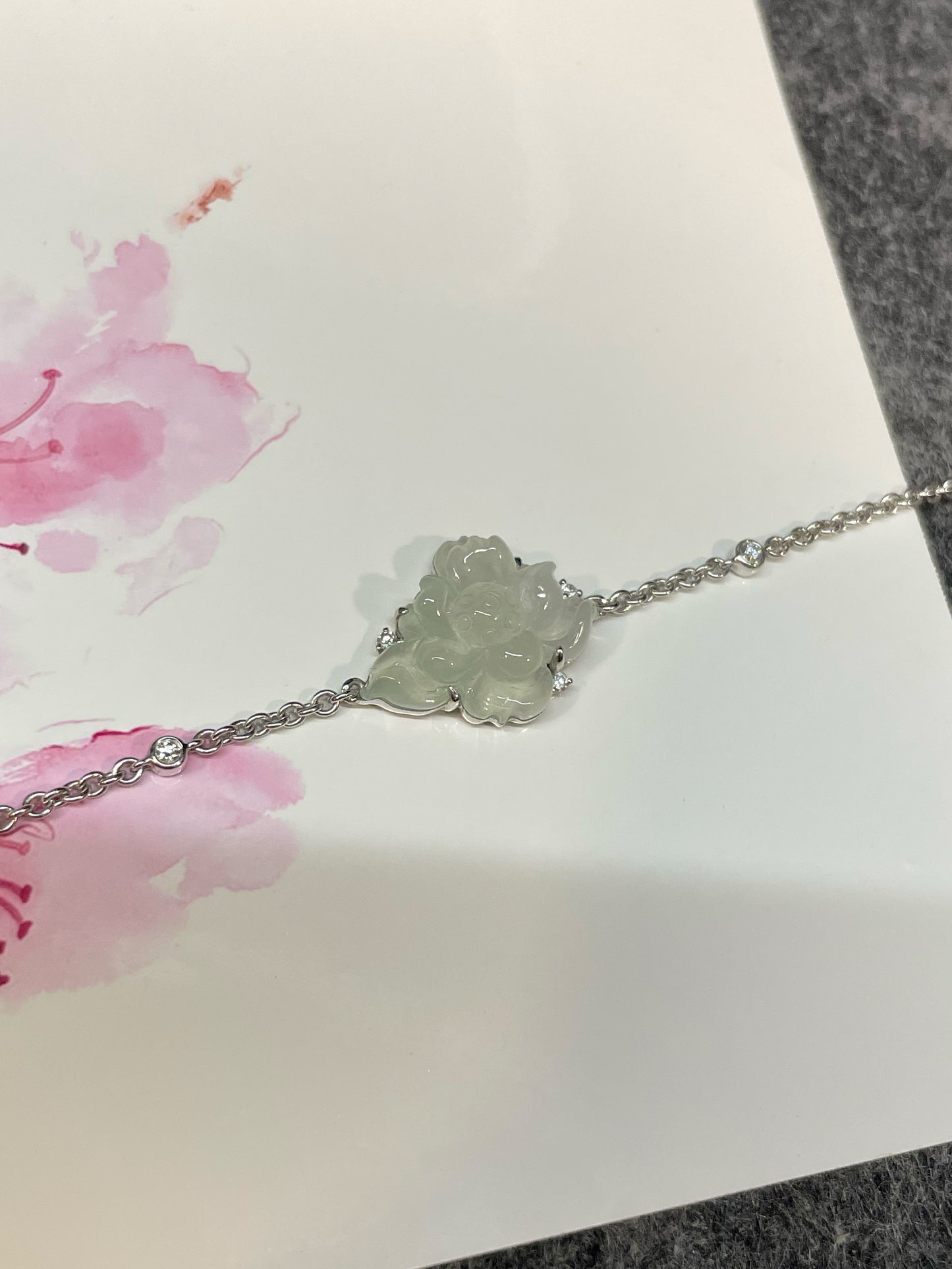 Icy White Jade Bracelet - Lotus Flower (NJBA181)