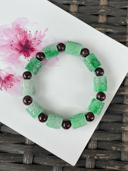 Green Jadeite Bracelet - Barrels (NJBA185)