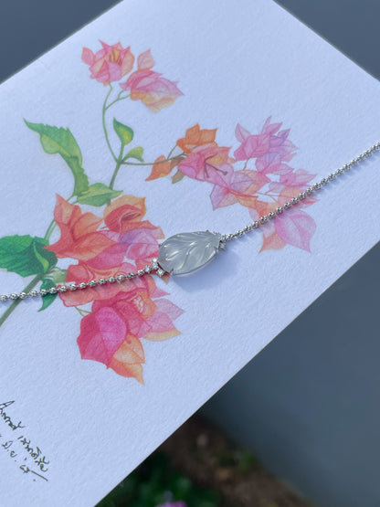 Glassy Jadeite Bracelet - Leaf Carving 叶子 (NJBA186)
