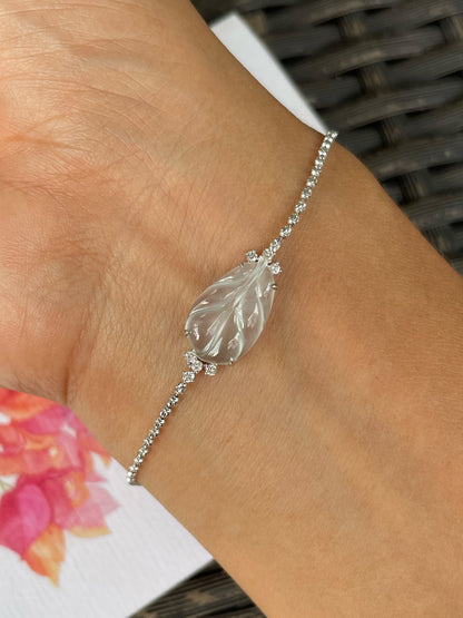 Glassy Jadeite Bracelet - Leaf Carving 叶子 (NJBA186)
