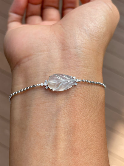 Glassy Jadeite Bracelet - Leaf Carving 叶子 (NJBA186)