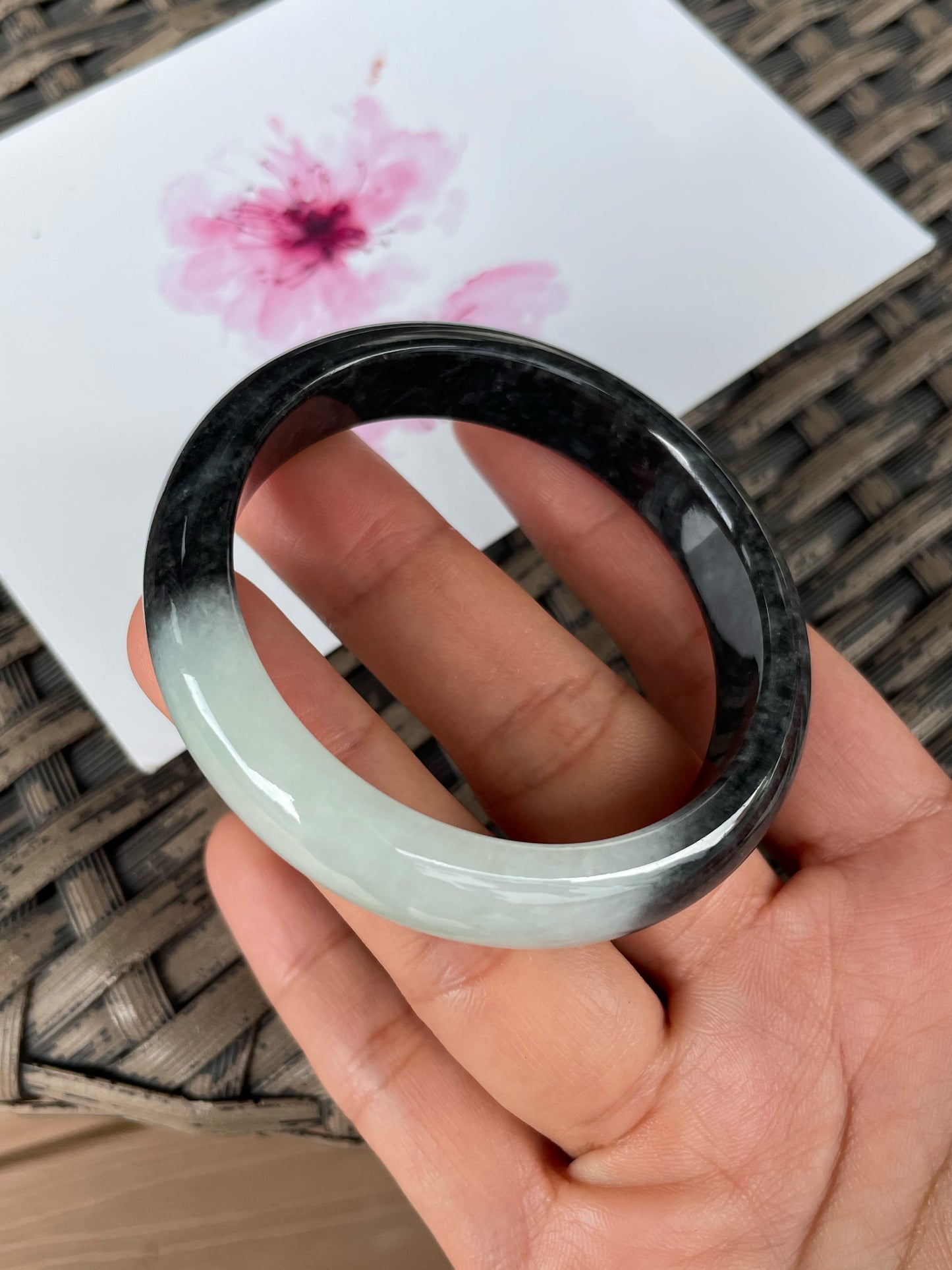 White With Black Jade Bangle | 53mm (NJBA187)