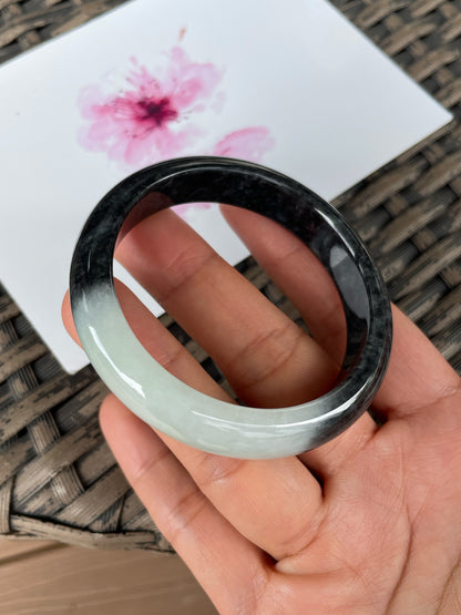 White With Black Jade Bangle | 53mm (NJBA187)