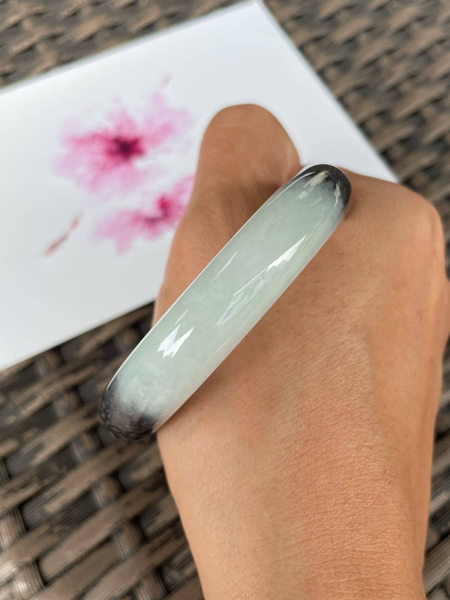 White With Black Jade Bangle | 53mm (NJBA187)
