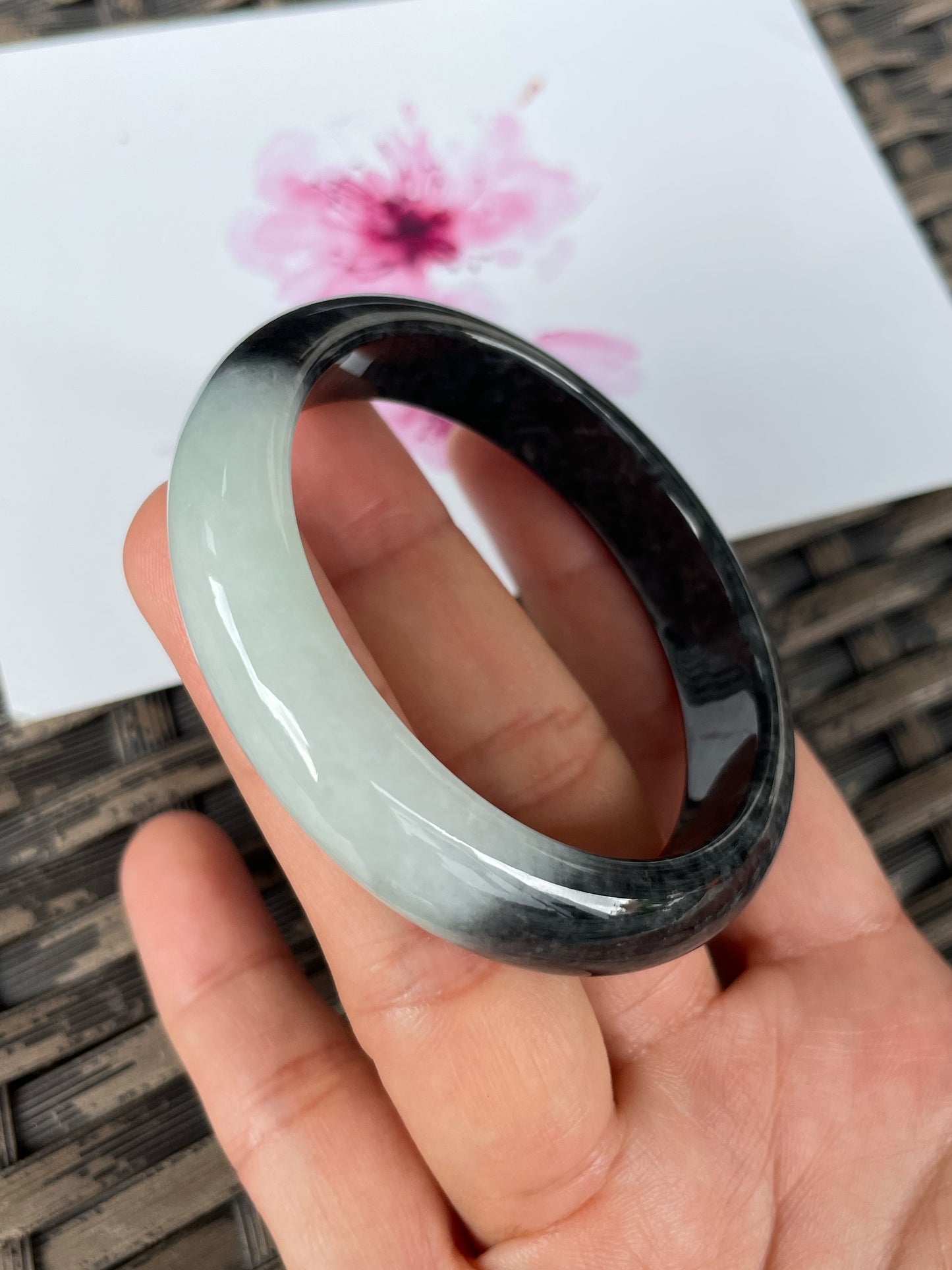 White With Black Jade Bangle | 53mm (NJBA187)