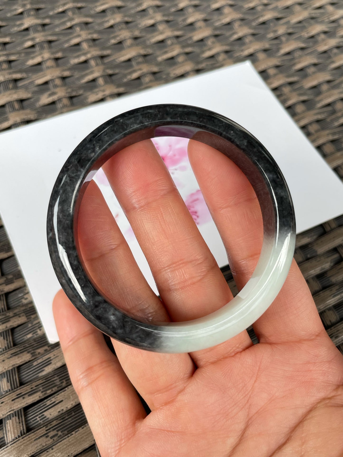 White With Black Jade Bangle | 53mm (NJBA187)