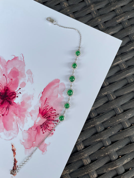 Green Jadeite Bracelet - Cabochons (NJBA192)
