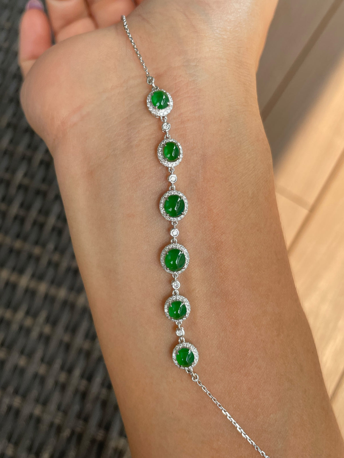 Green Jadeite Bracelet - Cabochons (NJBA192)