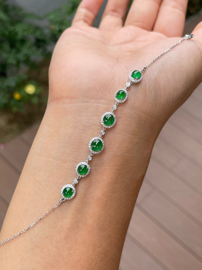 Green Jadeite Bracelet - Cabochons (NJBA192)