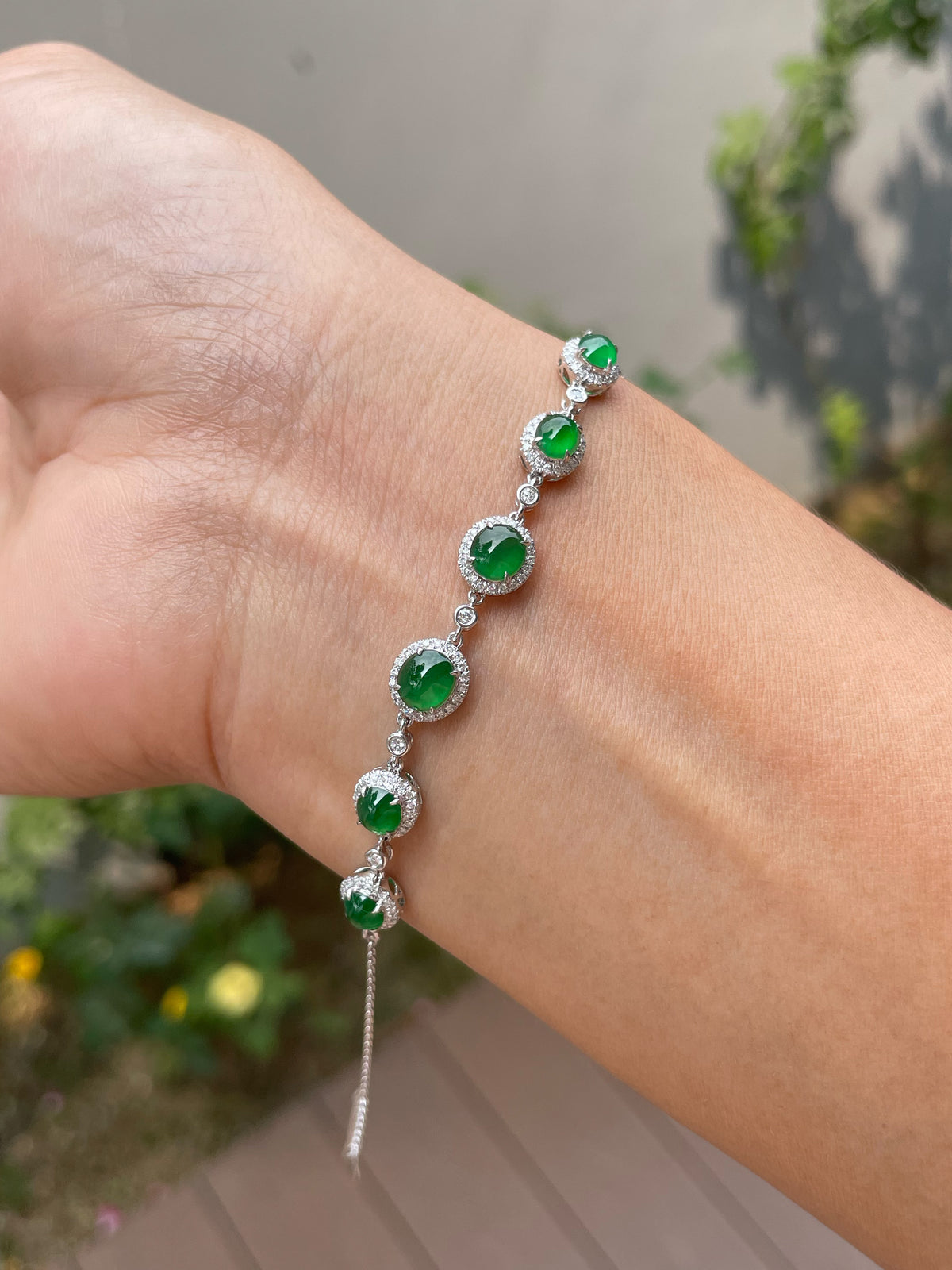 Green Jadeite Bracelet - Cabochons (NJBA192)