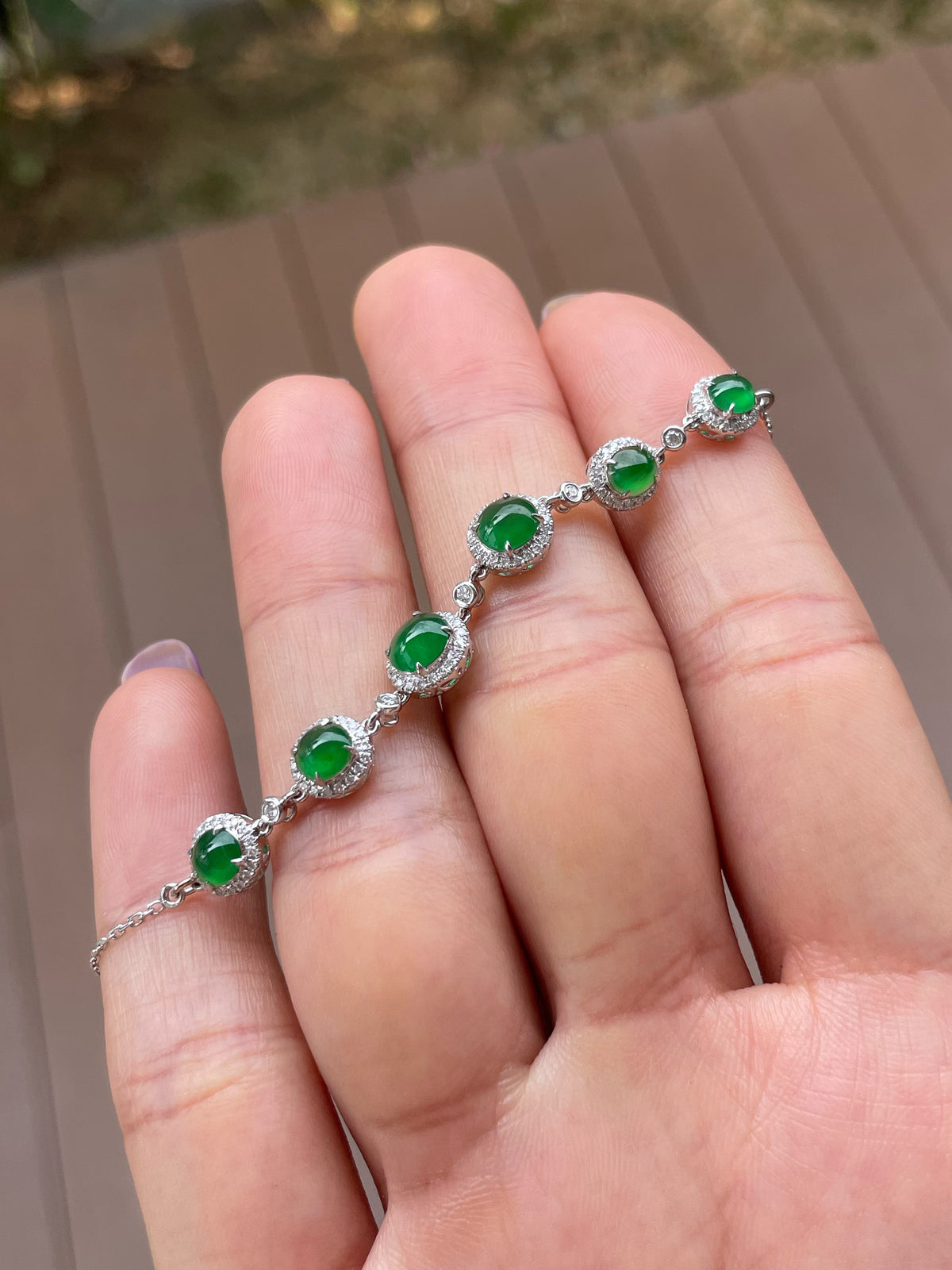Green Jadeite Bracelet - Cabochons (NJBA192)