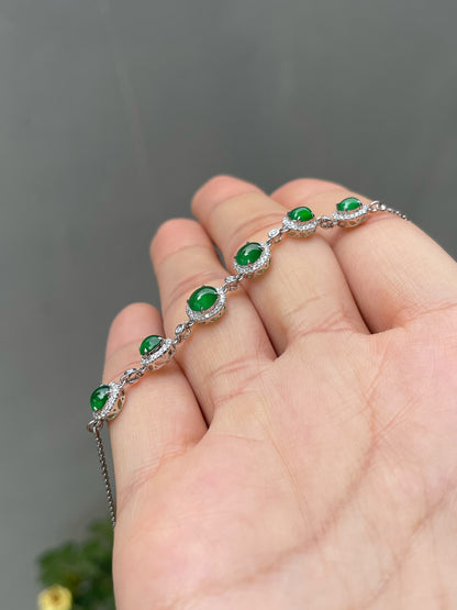 Green Jadeite Bracelet - Cabochons (NJBA192)