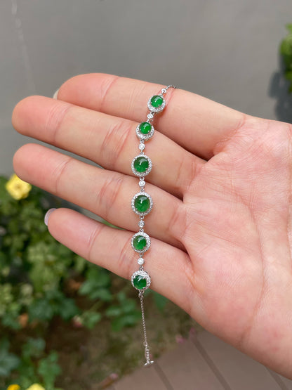 Green Jadeite Bracelet - Cabochons (NJBA192)