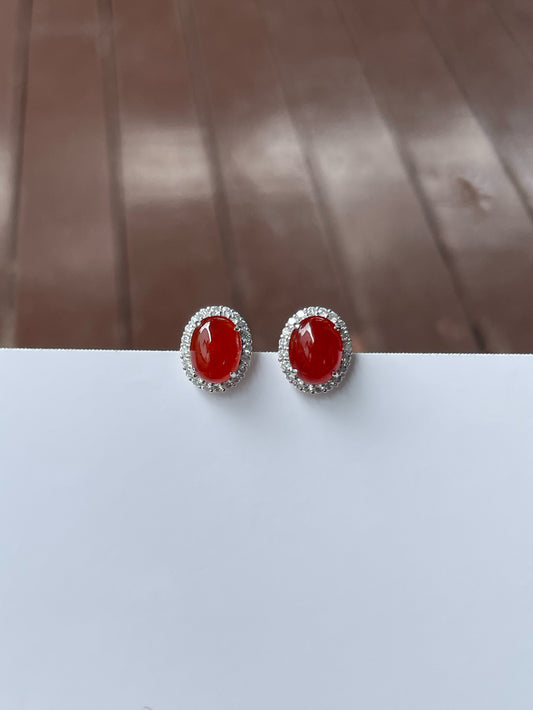 Red Jade Cabochon Earrings (NJE045)