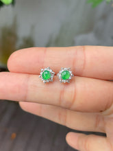 Load image into Gallery viewer, Icy Green Jadeite Earrings (NJE135)
