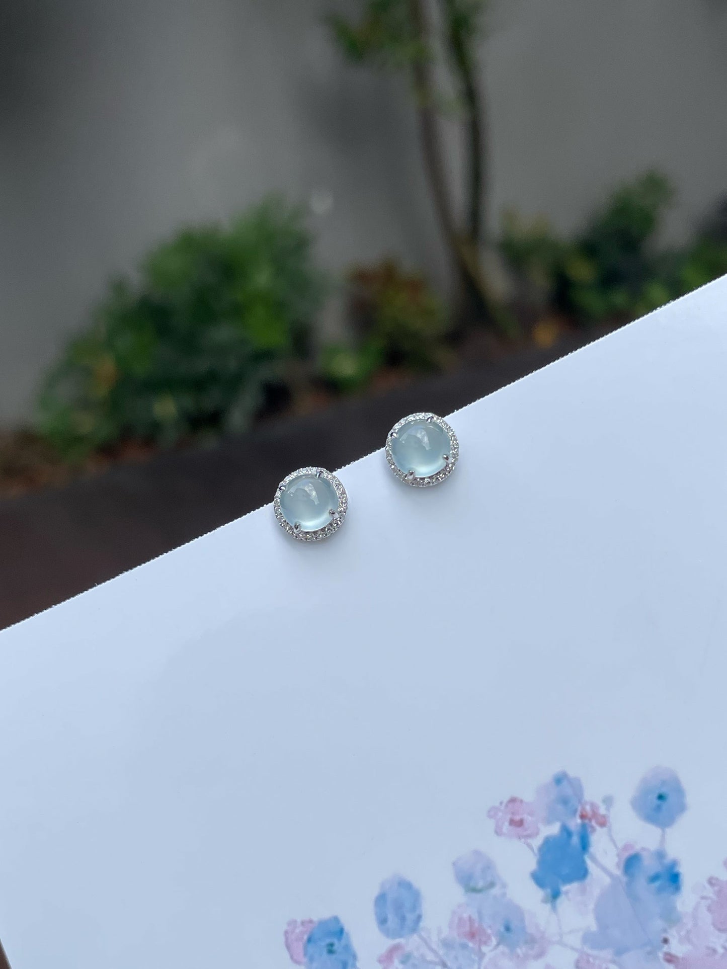 Glassy Jade Cabochon Earrings (NJE136)