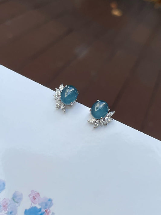 Blue Jade Cabochon Earrings (NJE141)