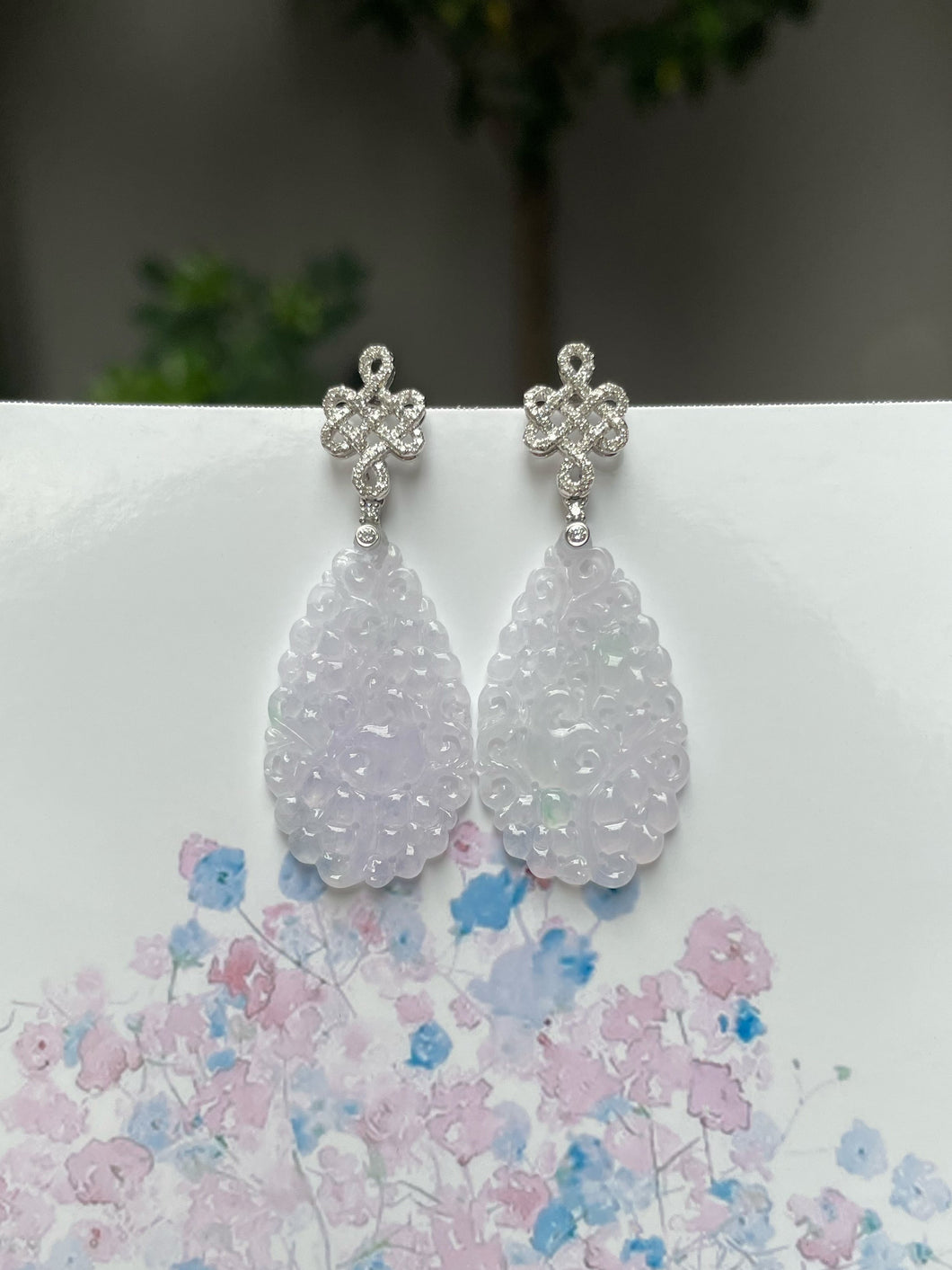 Icy Jadeite Carved Earrings (NJE150)