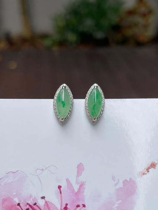 Icy Green Jade Earrings - Marquise Cut (NJE145)