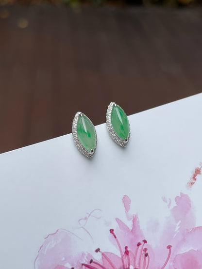 Icy Green Jade Earrings - Marquise Cut (NJE145)