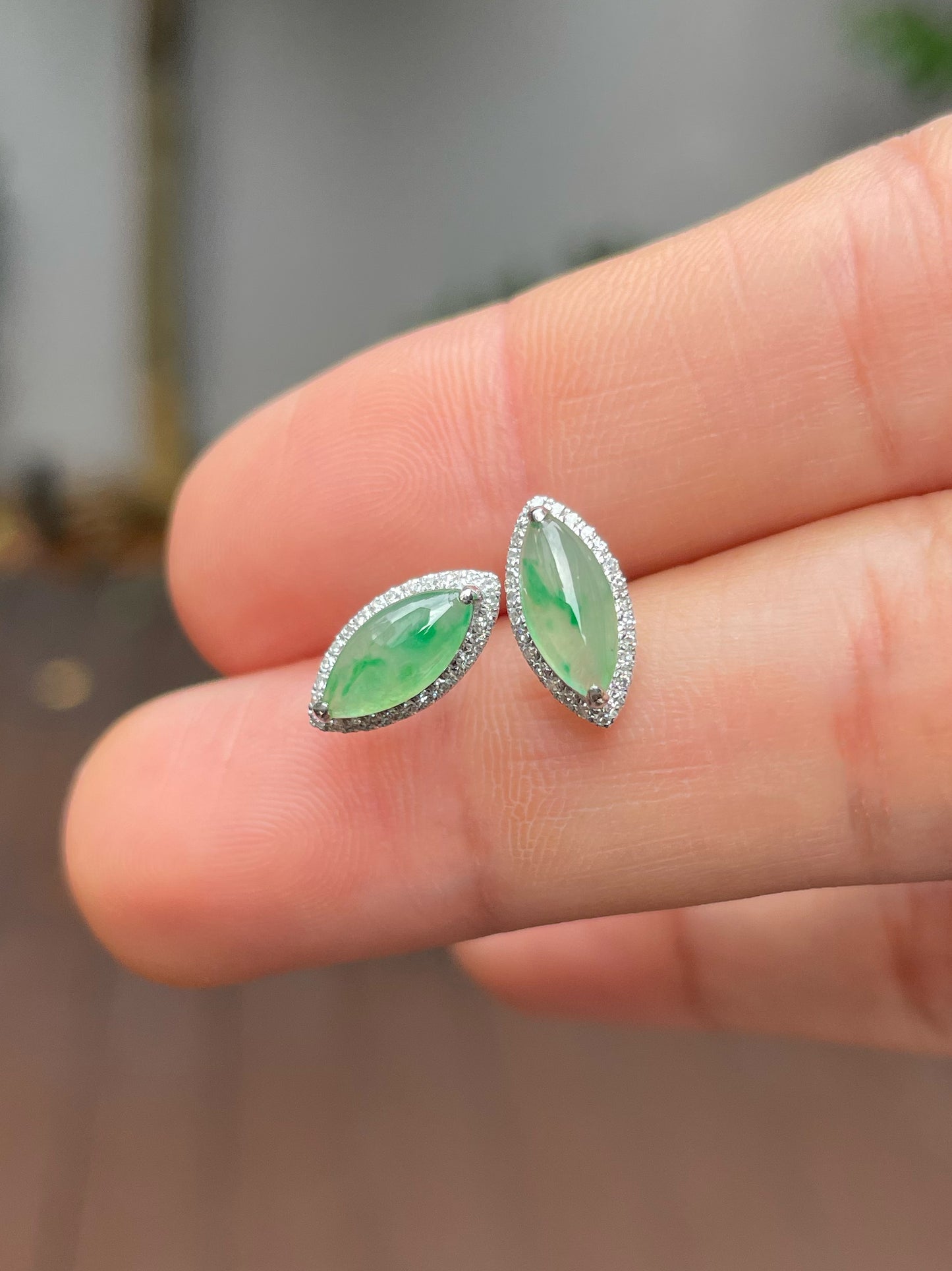 Icy Green Jade Earrings - Marquise Cut (NJE145)