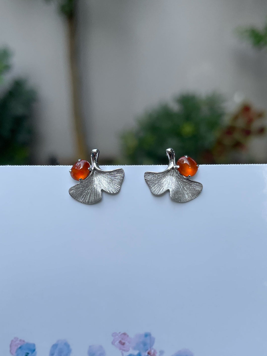 Orangy Red Jade Cabochon Earrings (NJE147)