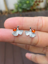 Load image into Gallery viewer, Orangy Red Jade Cabochon Earrings (NJE147)
