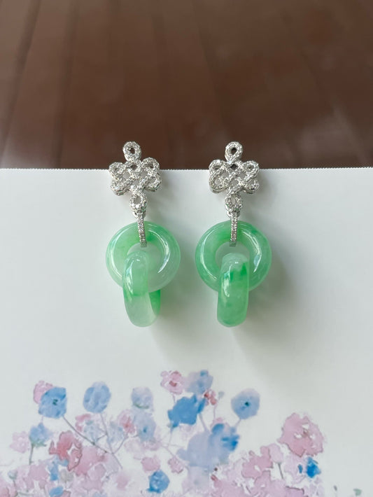 Green Jadeite Earrings - Double Hoop (NJE152)