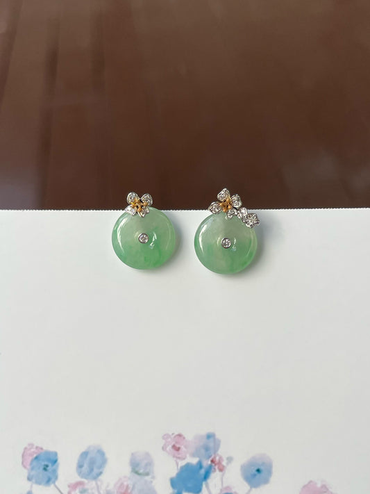 Icy Green Jade Earrings - Safety Coin (NJE151)