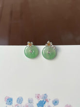 Load image into Gallery viewer, Icy Green Jade Earrings - Safety Coin (NJE151)
