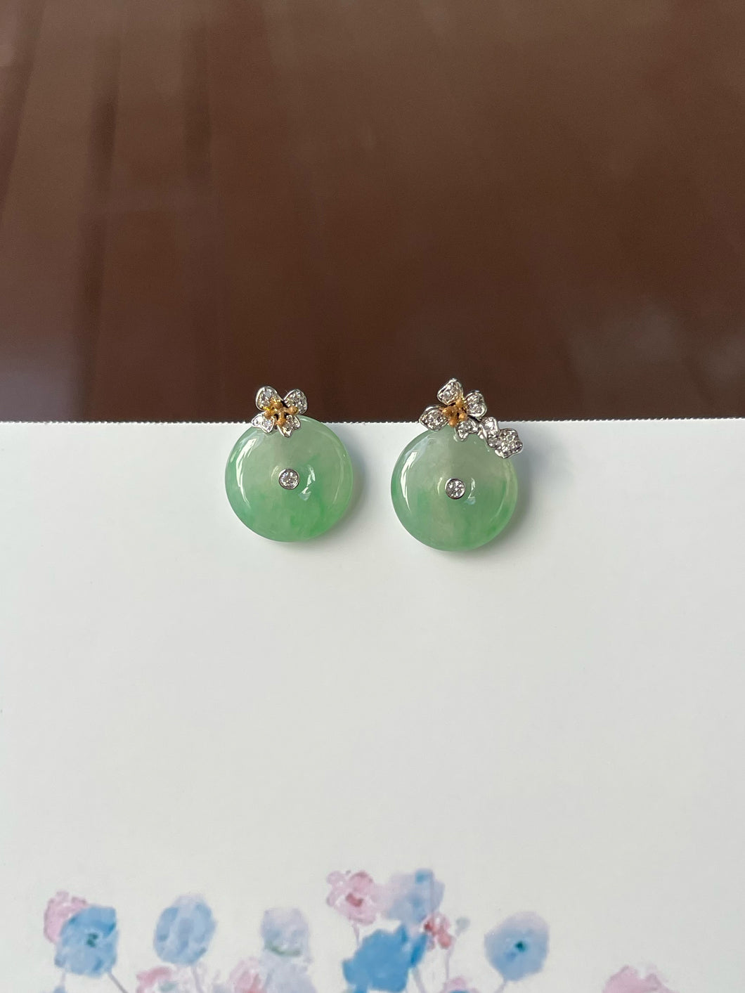 Icy Green Jade Earrings - Safety Coin (NJE151)