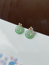 Load image into Gallery viewer, Icy Green Jade Earrings - Safety Coin (NJE151)
