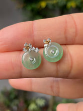 Load image into Gallery viewer, Icy Green Jade Earrings - Safety Coin (NJE151)
