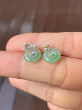 Load image into Gallery viewer, Icy Green Jade Earrings - Safety Coin (NJE151)
