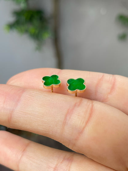 Green Clover Jadeite Earrings (NJE153)