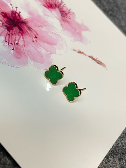 Green Clover Jadeite Earrings (NJE153)