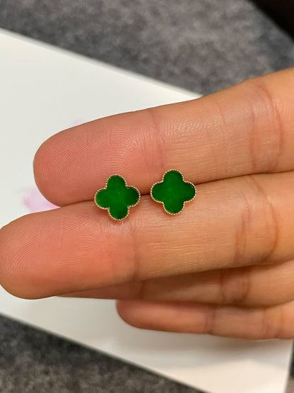 Green Clover Jadeite Earrings (NJE153)