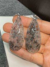 Load image into Gallery viewer, Icy Black Jadeite Carved Earrings (NJE156)
