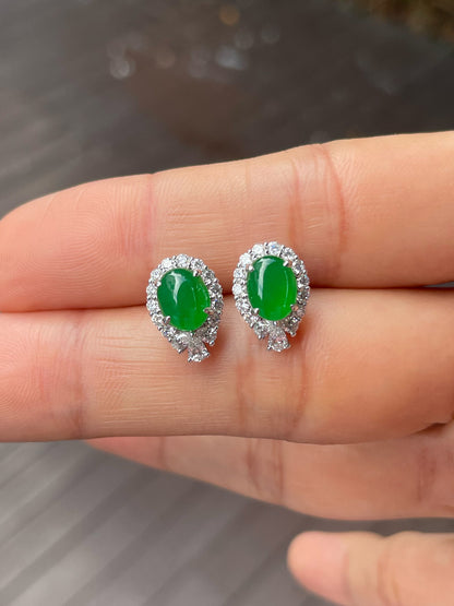 Green Jade Earrings - Cabochons (NJE157)