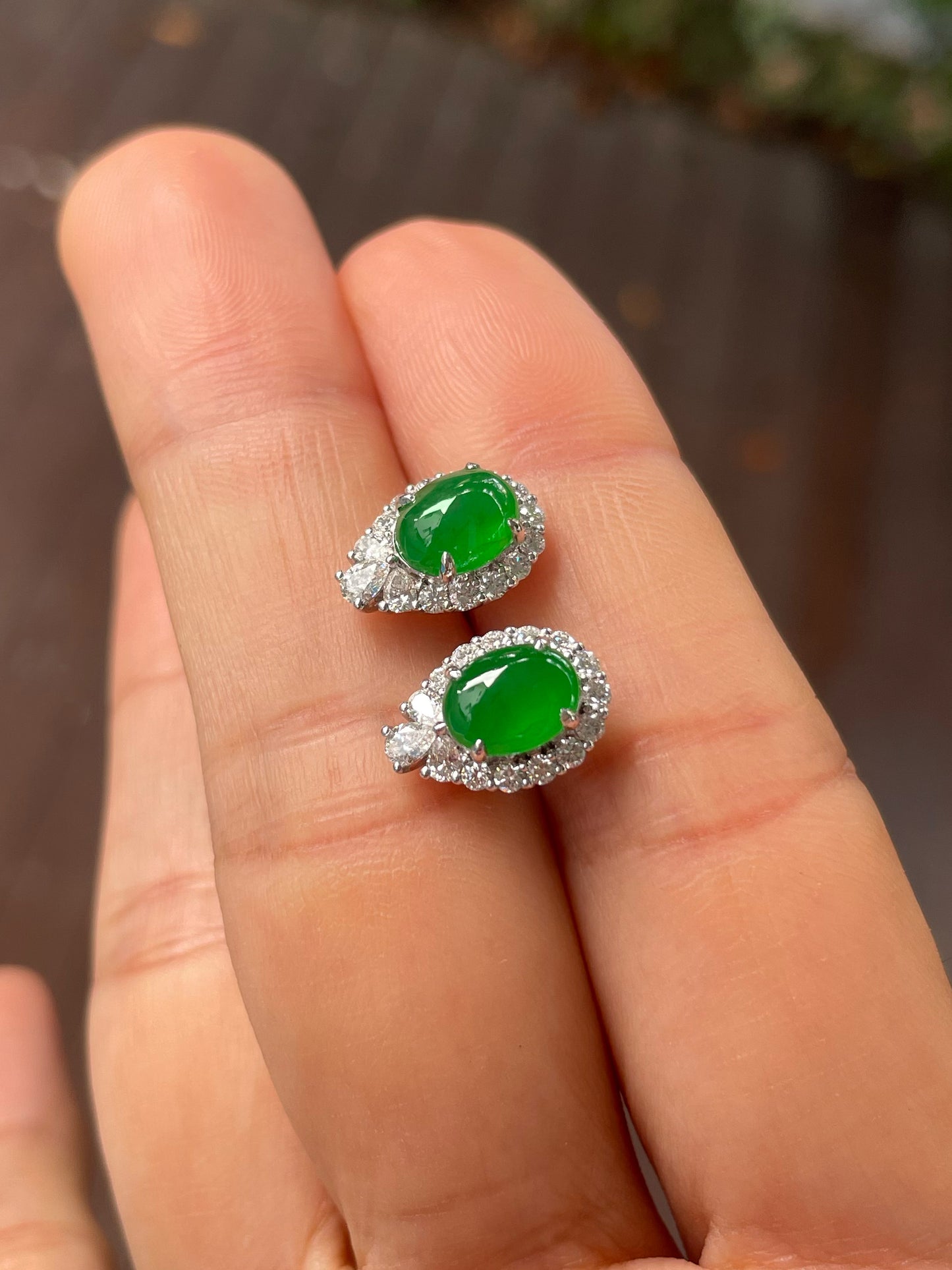 Green Jade Earrings - Cabochons (NJE157)