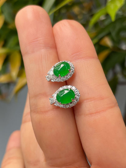 Green Jade Earrings - Cabochons (NJE157)