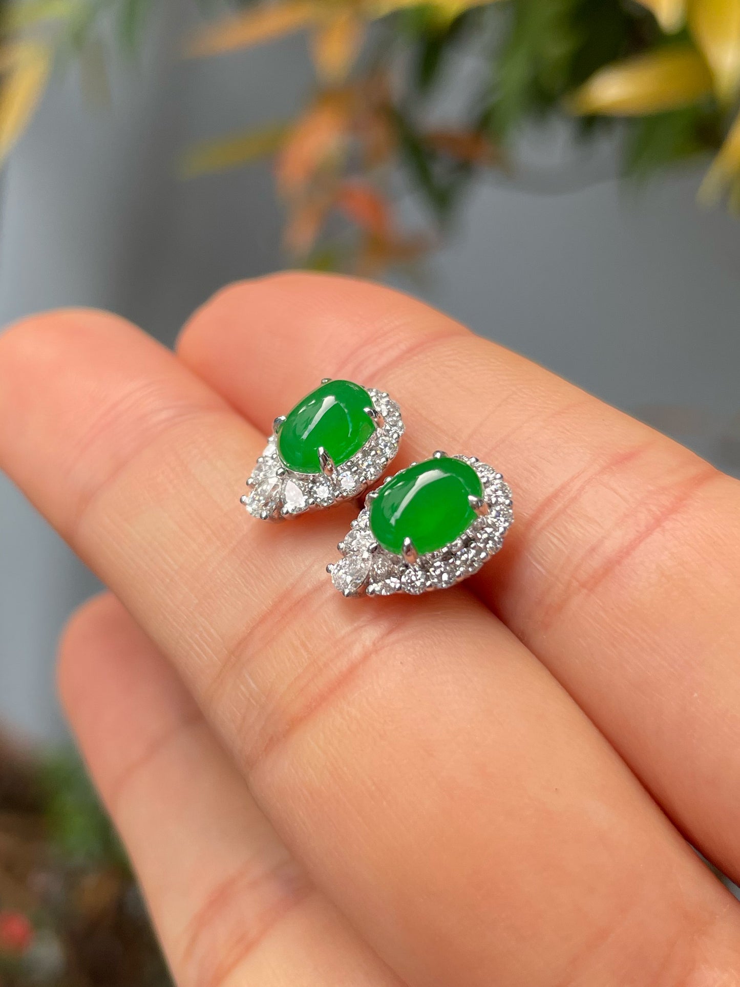 Green Jade Earrings - Cabochons (NJE157)